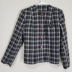 Vintage Plaid Blazer Bagatelle Women Small Black Office Academia 90s Fall Winter
